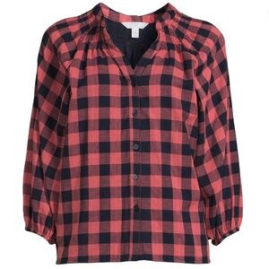 Plaid Puffy Sleeve Button Down Cotton shirt - XXL Plus Size